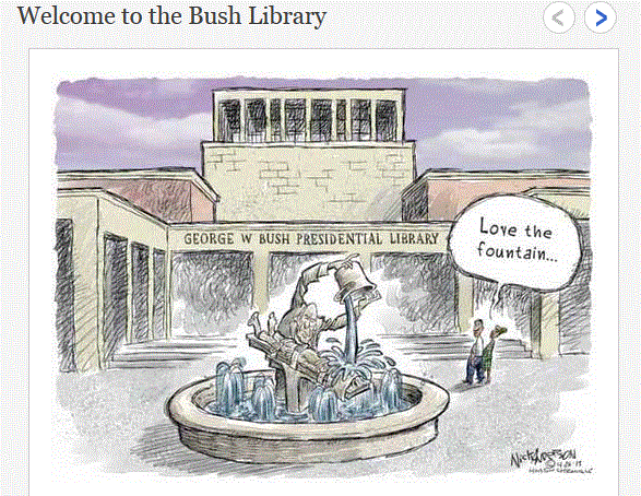 Bush Library fountain cartoon